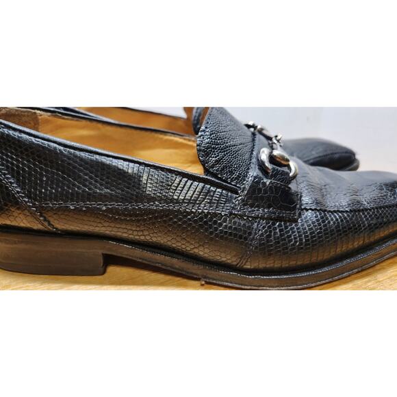 David Eden Lizard/Ostrich Loafer Sz 10.5 Black Leather Silver Horsebit